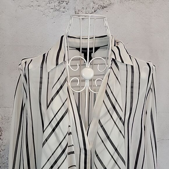 White House Black Market Striped Long Sleeve Draped Top Womens Size 8 - Picture 2 of 14